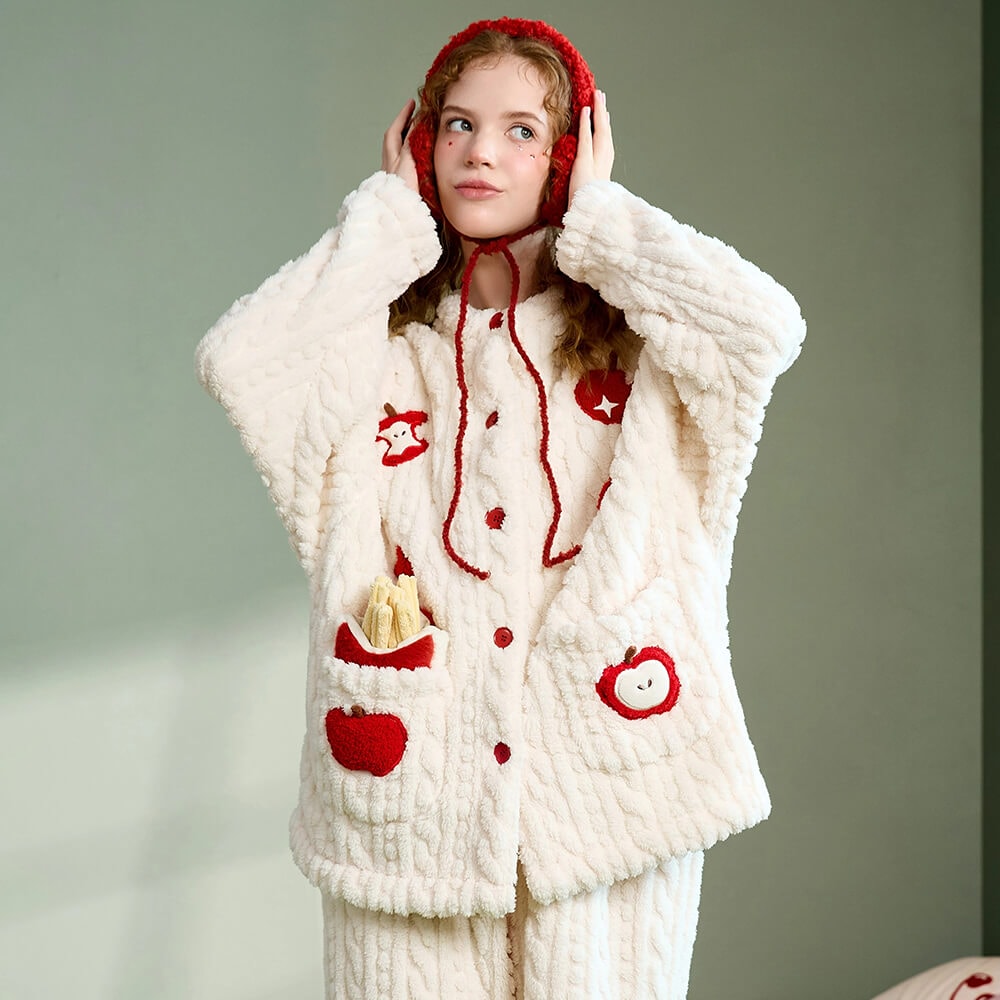Christmas White Fleece Cartoon Winter Pajama Set