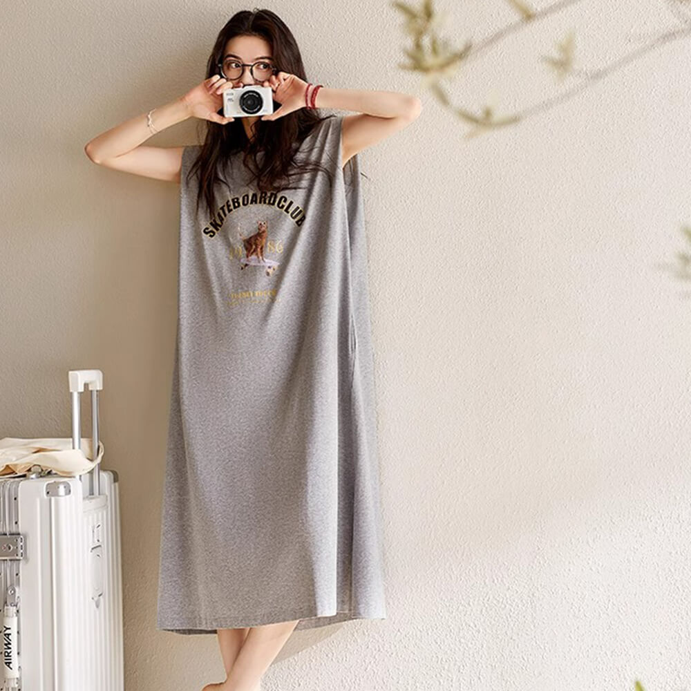 Gray Loose-fit Casual Summer Sleep Dress