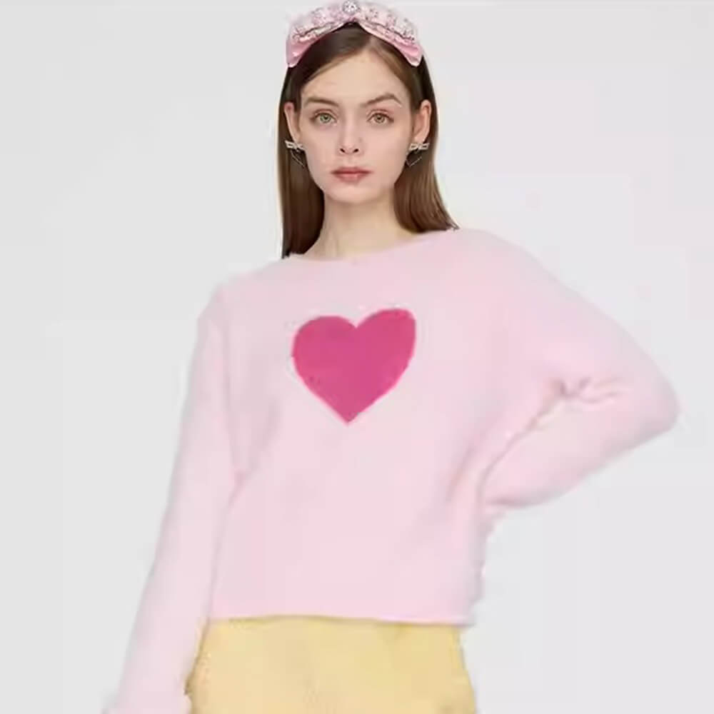Heart Pattern Pink Sweater