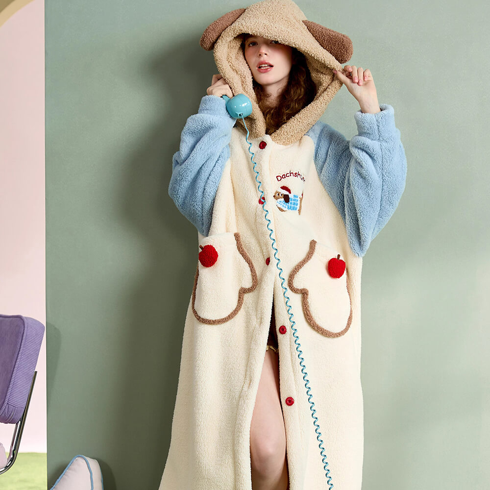 Hooded Long Fleece Cartoon Winter Pajama