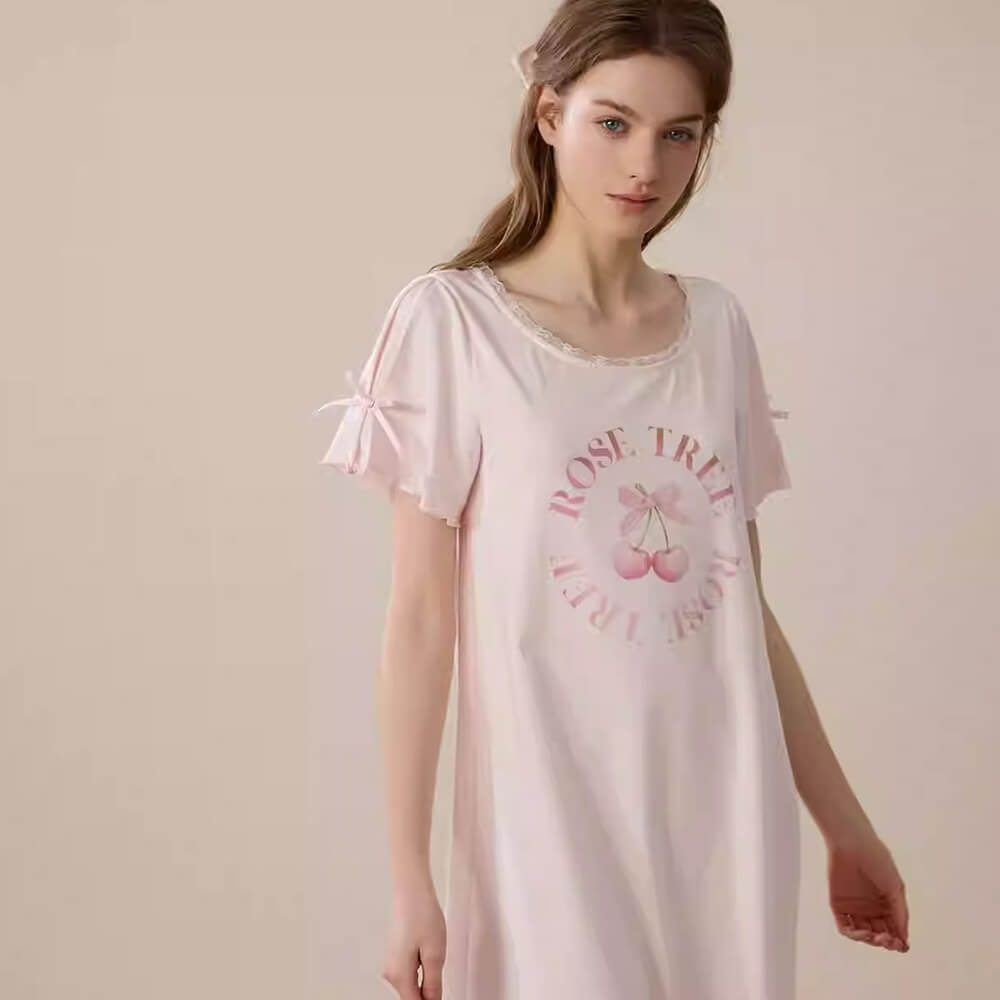 Pink Flower Print Summer Sleep Dress