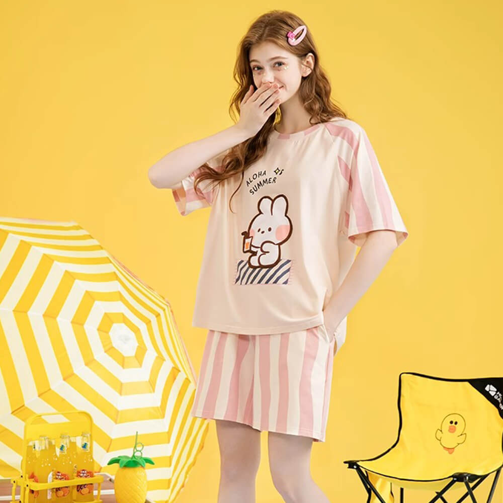 Rabbit Pattern Oversized Summer Pajama Dress