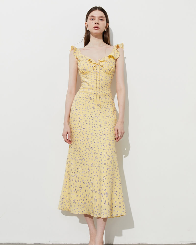 French Yellow Halter Dress
