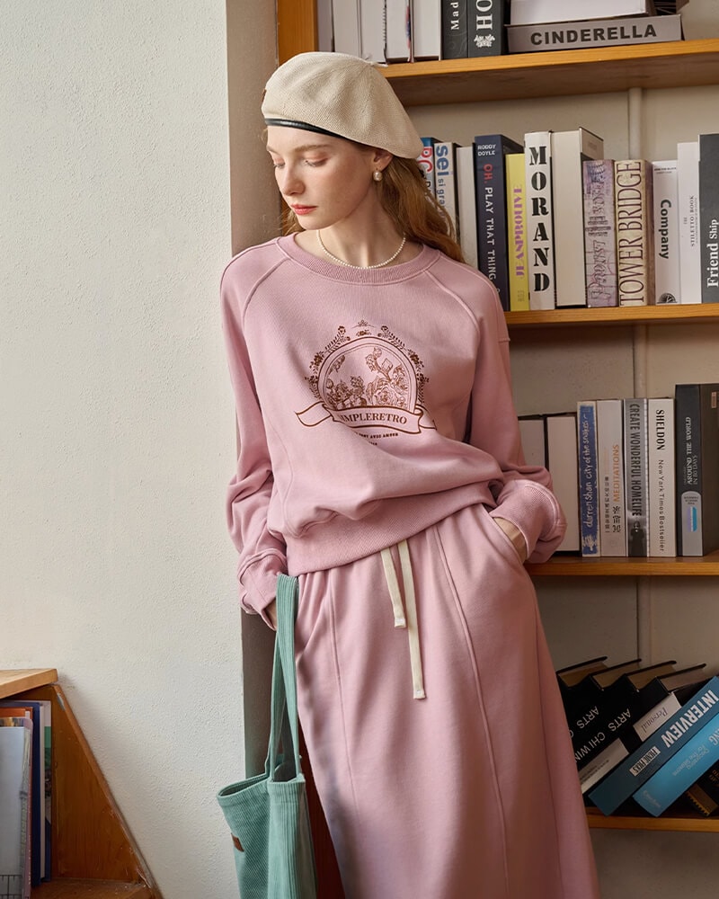 Printed Rubber Pink Drop Shoulder Sweatshirt