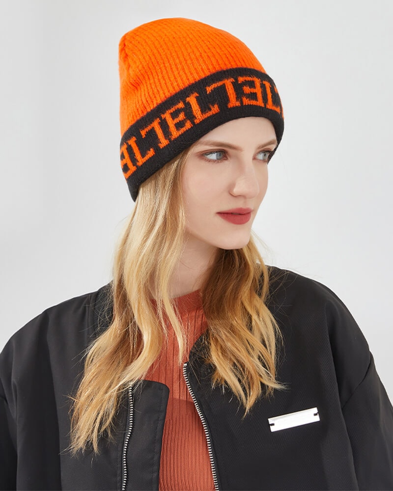 Tide letter knitted wool cold cap